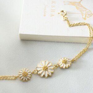14K Gold Plated Daisy Bracelet 925 Sterling Silver Floral Chain NEW